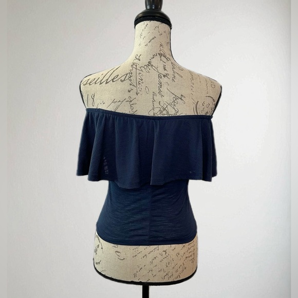 Navy Off-Shoulder Ruffle Top - Picture 4 of 5